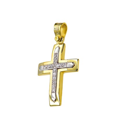 Γυναικείος δίχρωμος  Σταυρός 14 Καρατίων με ζιργκόν