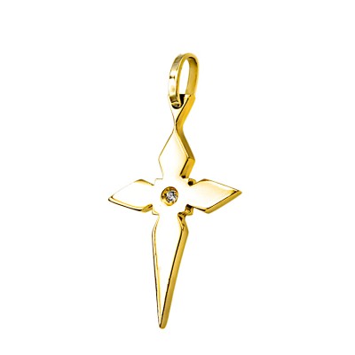 Γυναικείος μοντέρνος  Σταυρός από χρυσό 14 Καρατίων και ζιργκόν