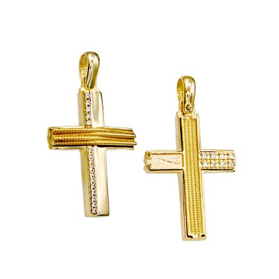 Γυναικείος σταυρός δύο όψεων από χρυσό 14 καρατίων με ζιργκόν