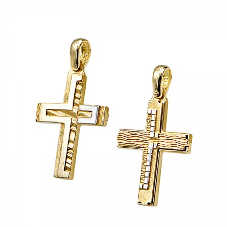 Ανδρικός σταυρός από κίτρινο και λευκό χρυσό 14 καρατίων Ανδρικός σταυρός από κίτρινο και λευκό χρυσό 14 καρατίων