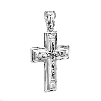 Γυναικείος Σταυρός από Λευκόχρυσο 14 Καράτια και Ζιργκόν.