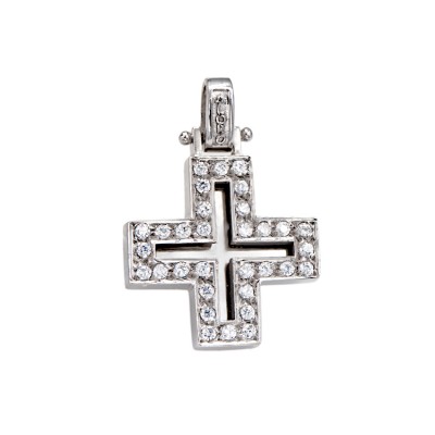 Γυναικείος  λευκόχρυσος Σταυρός 14 Καρατίων με ζιργκόν