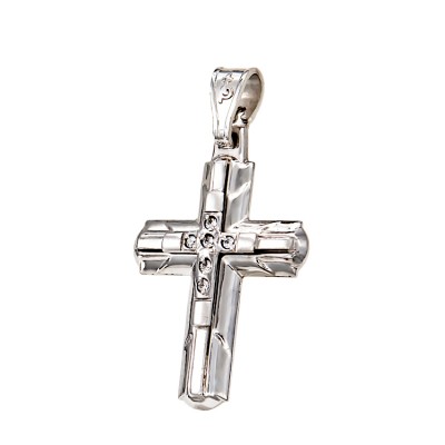 Γυναικείος Σταυρός από Λευκόχρυσο 14 Καράτια και Ζιργκόν.
