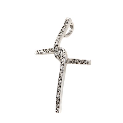 Γυναικείος μοντέρνος  Σταυρός από λευκόχρυσο 14 Καρατίων και ζιργκόν