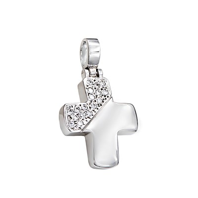 Γυναικείος  λευκόχρυσος Σταυρός 14 Καρατίων με ζιργκόν