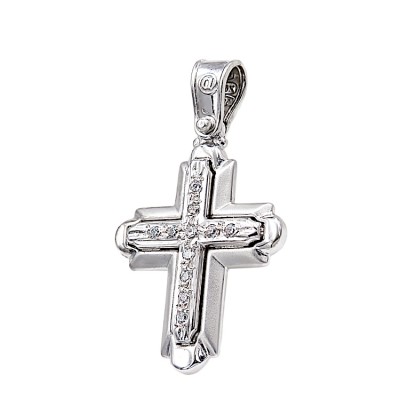 Γυναικείος Σταυρός από Λευκόχρυσο 14 Καράτια και Ζιργκόν.