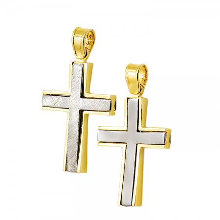 Ανδρικός σταυρός από κίτρινο και λευκό χρυσό 14 καρατίων Ανδρικός σταυρός από κίτρινο και λευκό χρυσό 14 καρατίων