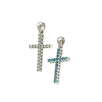 Γυναικείος Σταυρός δύο όψεων από λευκόχρυσο 14 καράτια με ζιργκόν