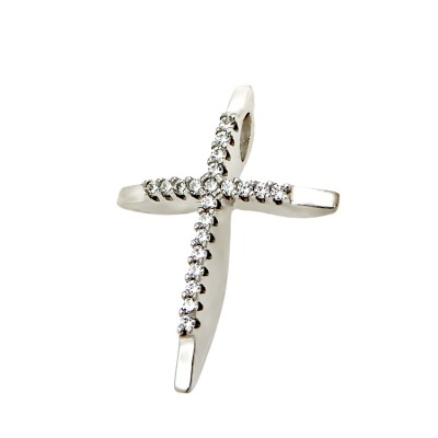 Γυναικείος μοντέρνος  Σταυρός από λευκόχρυσο 14 Καρατίων και ζιργκόν