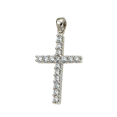 Γυναικείος  λευκόχρυσος Σταυρός 14 Καρατίων με ζιργκόν