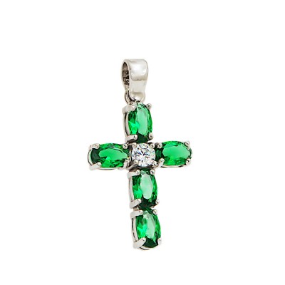 Γυναικείος  λευκόχρυσος Σταυρός 14 Καρατίων με ζιργκόν