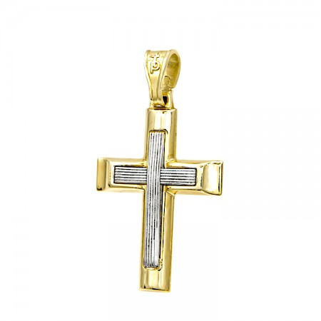 Δίχρωμος Σταυρός από λευκό και κίτρινο Χρυσό 14 Καρατίων
