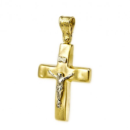 Ανδρικός Σταυρός από κίτρινο και λευκό χρυσό 14 καρατίων Ανδρικός Σταυρός από κίτρινο και λευκό χρυσό 14 καρατίων
