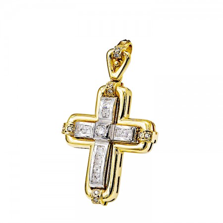Σταυρός φτιαγμένος από κίτρινο και λευκό Χρυσό 18 Καρατίων με Ζιργκόν Σταυρός φτιαγμένος από κίτρινο και λευκό Χρυσό 18 Καρατίων με Ζιργκόν