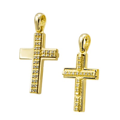 Γυναικείος σταυρός από χρυσό 14 καρατίων με ζιργκόν