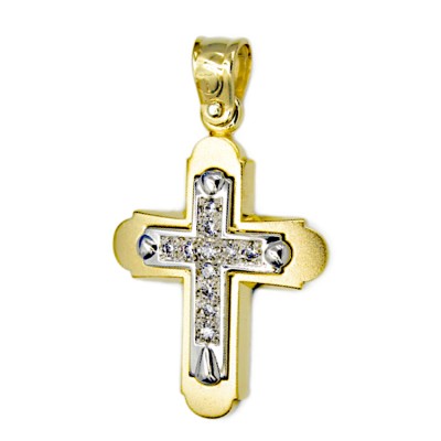 Γυναικείος Σταυρός 14 Καρατίων με ζιργκόν