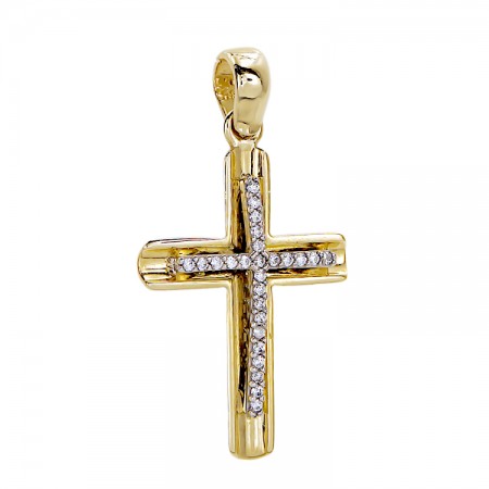 Γυναικείος βαπτιστικός  σταυρός 14 Καρατίων με ζιργκόν