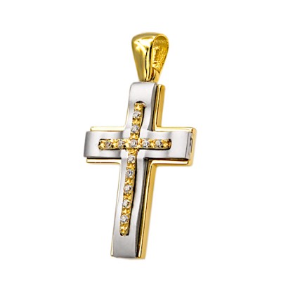 Σταυρός από λευκό καί κίτρινο χρυσό 14 καρατίων