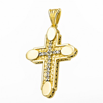 Γυναικείος Σταυρός από χρυσό 14 Καρατίων με ζιργκόν