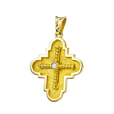 Γυναικείος Σταυρός από χρυσό 14 Καρατίων με ζιργκόν