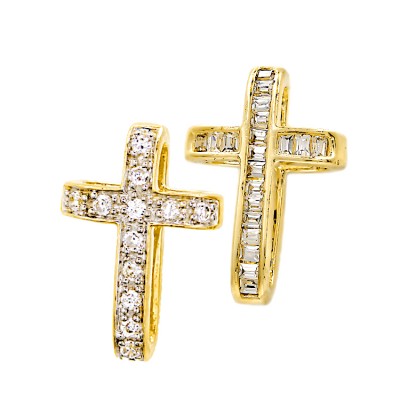 Γυναικείος Σταυρός δύο όψεων από χρυσό 14 καράτια με ζιργκόν