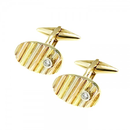 Μανικετόκουμπα από χρυσό 18Κ σε τρία χρώματα με μπριγιάν Μανικετόκουμπα από χρυσό 18Κ σε τρία χρώματα με μπριγιάν