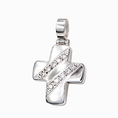Γυναικείος  λευκόχρυσος Σταυρός 14 Καρατίων με ζιργκόν