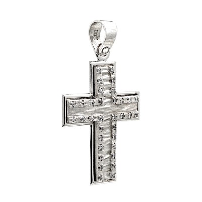 Γυναικείος Σταυρός από Λευκόχρυσο 14 Καράτια και Ζιργκόν.