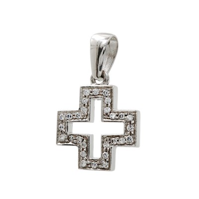 Γυναικείος λευκόχρυσος 14 Καράτια Σταυρός με Ζιργκόν.