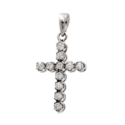 Γυναικείος  λευκόχρυσος Σταυρός 14 Καρατίων με ζιργκόν