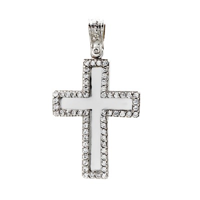 Γυναικείος μοντέρνος λευκόχρυσος Σταυρός 14 Καρατίων με ζιργκόν