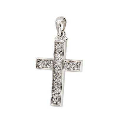 Γυναικείος  λευκόχρυσος Σταυρός 14 Καρατίων με ζιργκόν