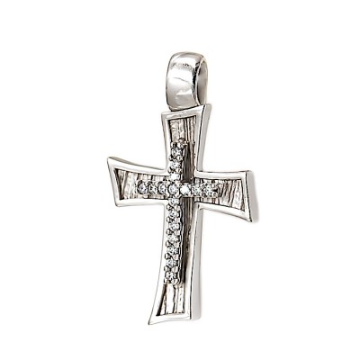 Γυναικείος  λευκόχρυσος Σταυρός 14 Καρατίων με ζιργκόν