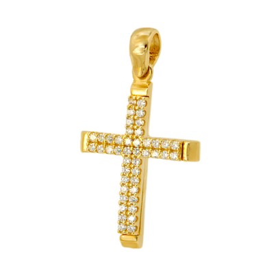 Γυναικείος μοντέρνος  Σταυρός από χρυσό 14 Καρατίων και ζιργκόν