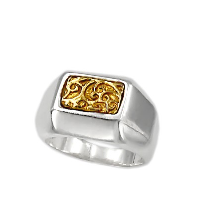 Δαχτυλίδι σεβαλιέ από ασήμι 925° και Χρυσό 18 καρατίων