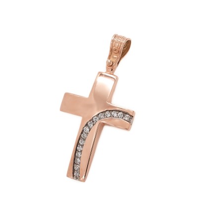 Γυναικείος ελαφρύς βαπτιστικός Σταυρός, από ροζ χρυσό 14 Καρατίων και ζιργκόν