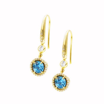  Κρεμαστά σκουλαρίκια φτιαγμένα από χρυσό 14 Καρατίων με μπλε τοπάζ και ζιργκόν