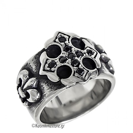 Ατσάλινο Δαχτυλίδι με μαύρα ζιργκόν